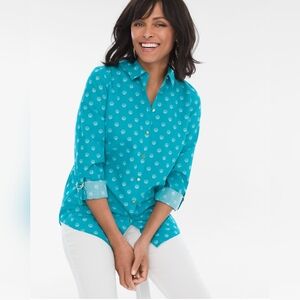 Chico's No-Iron Shell Hardware Button Down 100% Cotton Top
